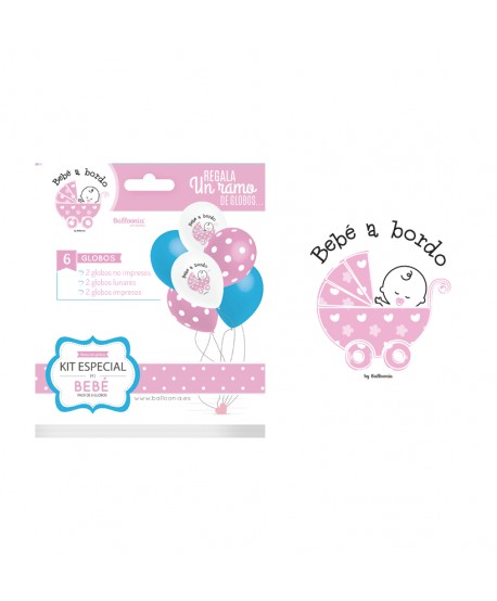 KIT ESPECIAL MI BEBE NIÑA "BEBE A BORDO" 6GLOBOS