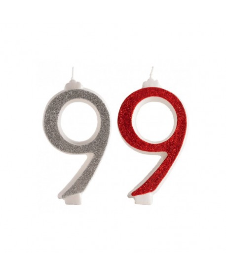 VELA PURPURINA NO 9 ROJA Y PLATA 13CM. 10 UN.