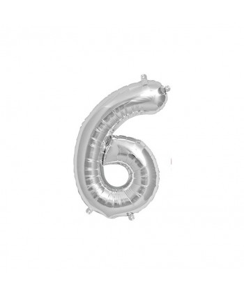 GLOBO FOIL 16" PLATA NO 6 EASYSELF SEAL 41 CM