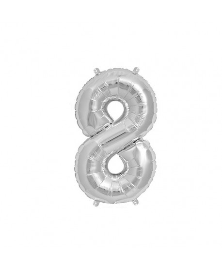 GLOBO FOIL 16" 41CM PLATA NO 8 EASY SELF SEAL