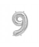 GLOBO FOIL 16" 41CM PLATA NO 9  EASY SELF SEAL