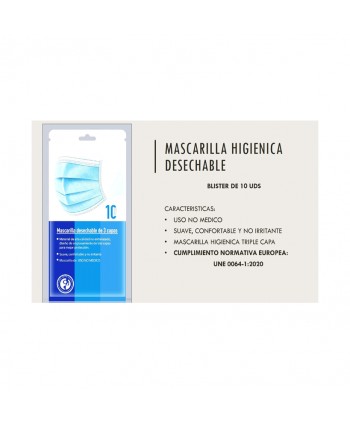 MASCARILLA DESECHABLE 3 CAPAS 10UN.