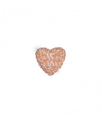 GLOBO FOIL 18" 46CM CORAZON ORO ROSA MR Y MRS