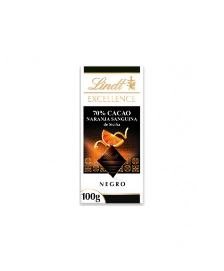 LINDT EXCELL. 70% CACAO BLOOD ORANGE 20X100GR.